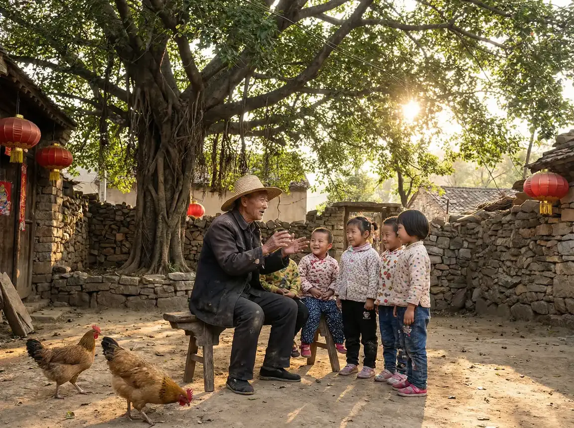 老人在大榕树下给孩子们讲故事 - 桃花视频在线观看完整 乡村记忆